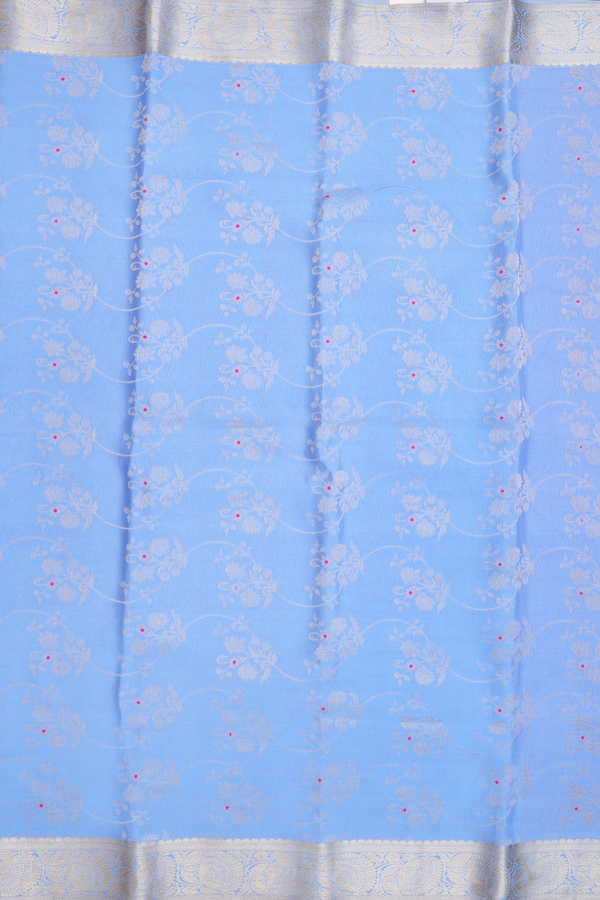 Mysore Silk Saree In Blue With Floral Design