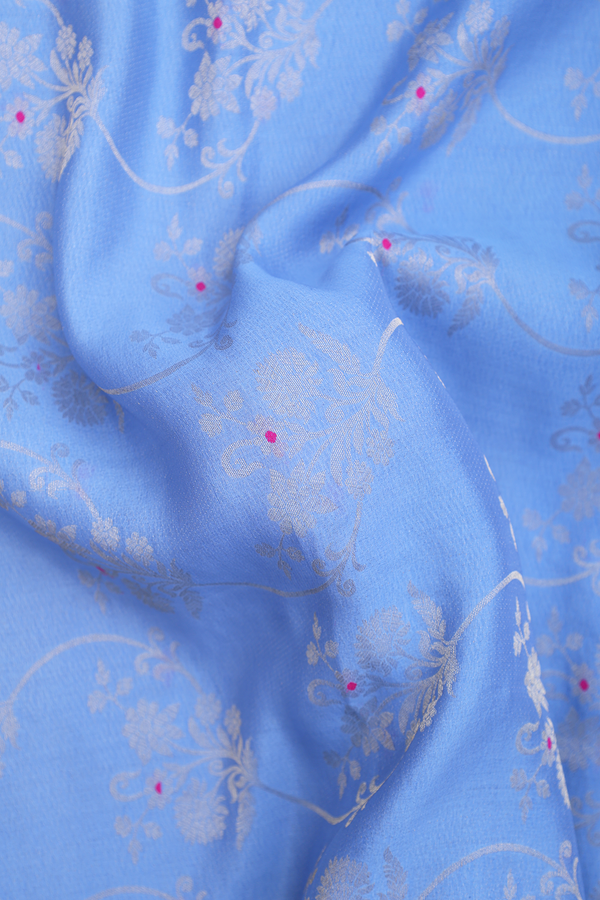 Mysore Silk Saree In Blue With Floral Design