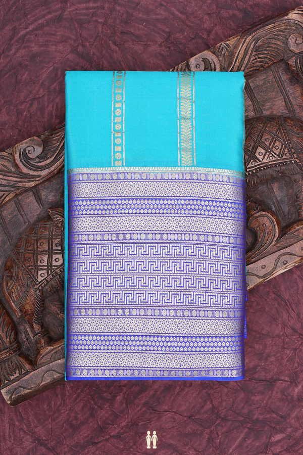 Mysore Silk Saree In Blue With Stripes Design