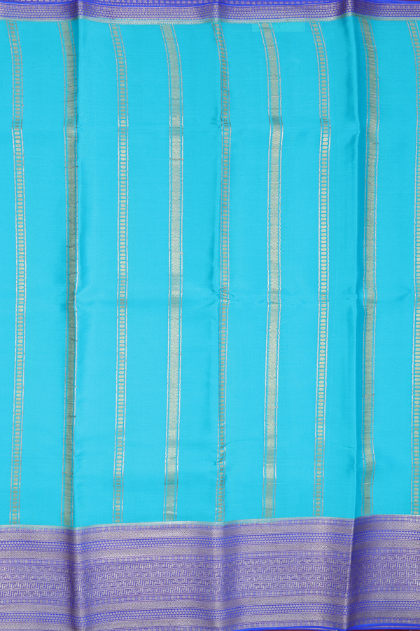 Mysore Silk Saree In Blue With Stripes Design