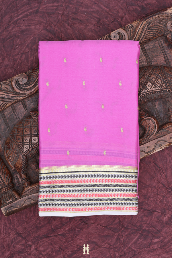 Mysore Silk Saree In Lotus Pink With Zari Buttas