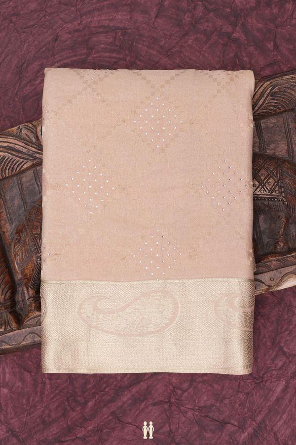 Mysore Silk Saree In Blush Orange With Diamond Design