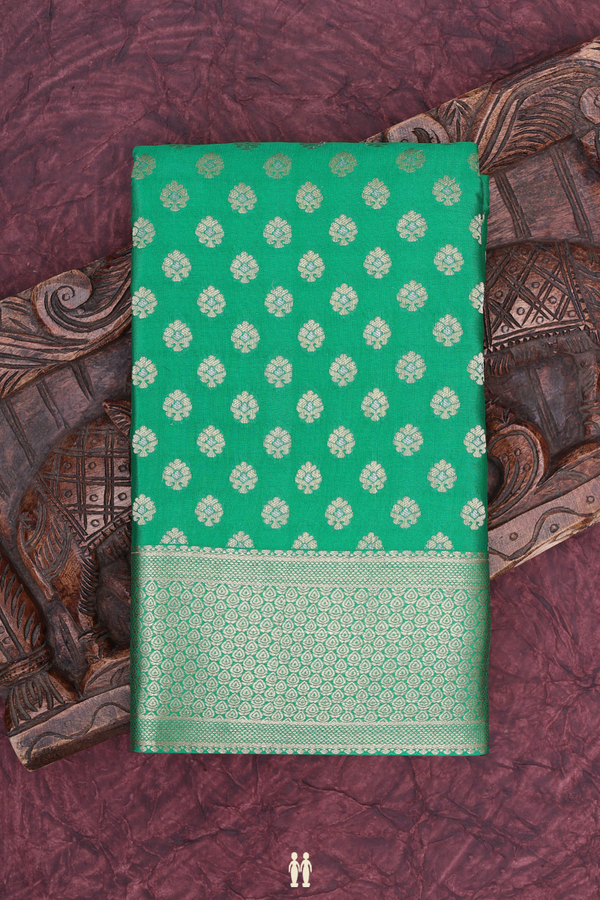 Mysore Silk Saree In Bold Green With Zari Buttas
