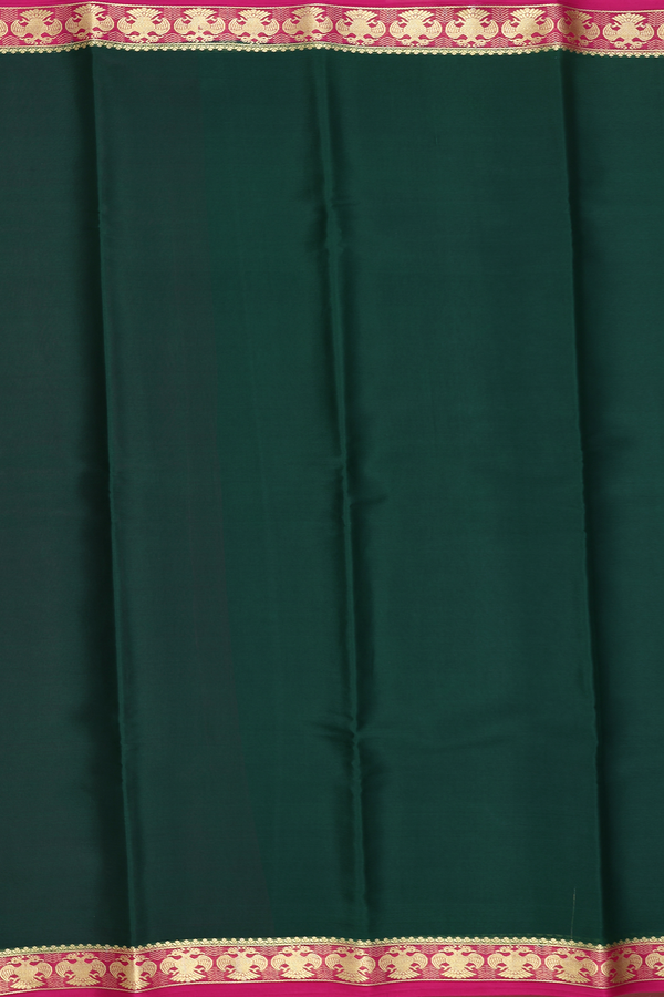 Mysore Silk Saree In Bottle Green With Contrast Border
