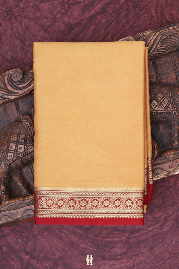 Mysore Silk Saree In Brick Yellow With Contrast Border
