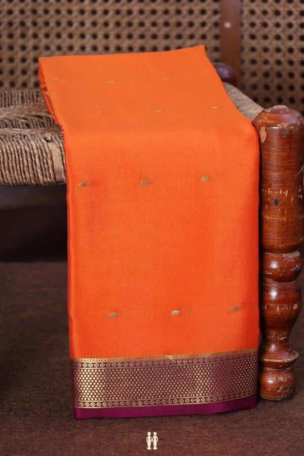 Mysore Silk Saree In Bright Orange With Zari Buttas