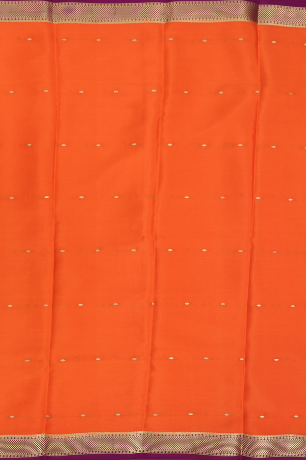 Mysore Silk Saree In Bright Orange With Zari Buttas