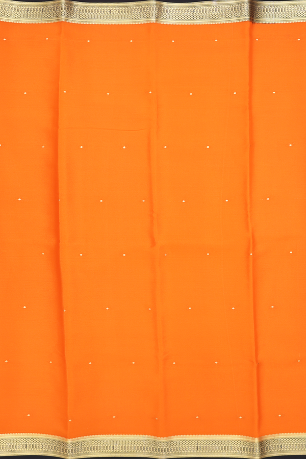 Mysore Silk Saree In Bright Orange With Zari Buttis