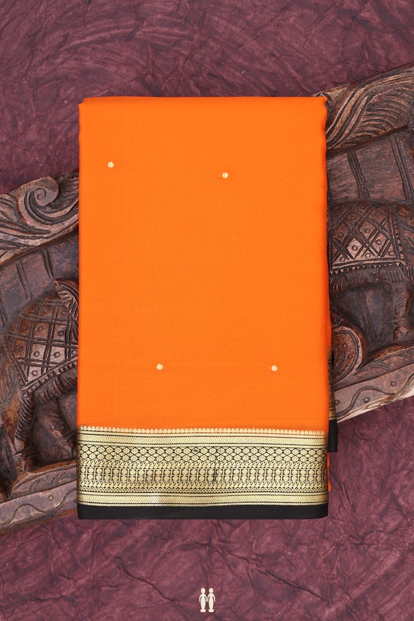 Mysore Silk Saree In Bright Orange With Zari Buttis