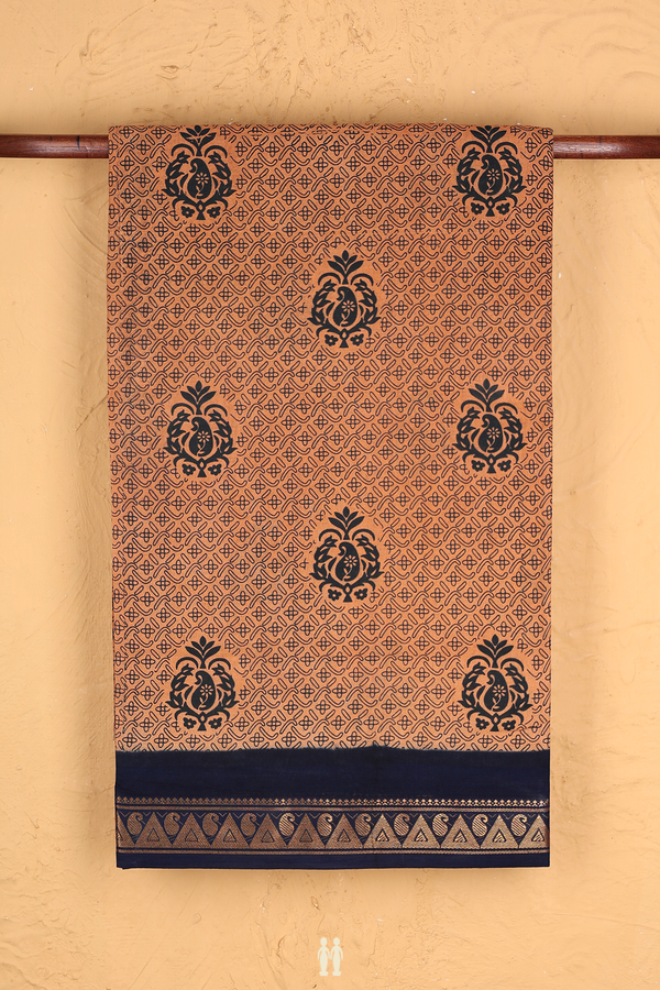 Sungudi Cotton Saree In Brown With Printed Design