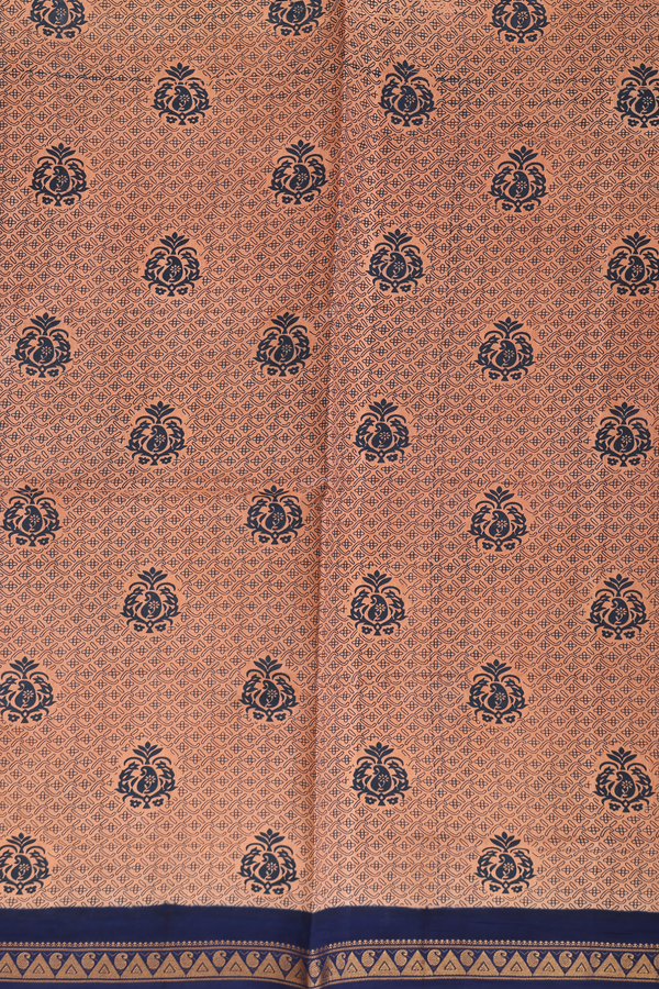 Sungudi Cotton Saree In Brown With Printed Design