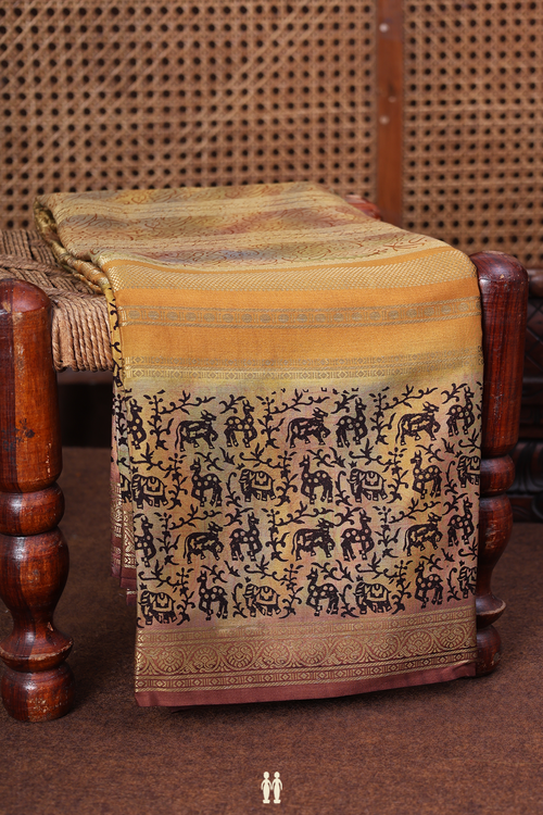 Mysore Silk Saree In Golden Brown With Stripes Design