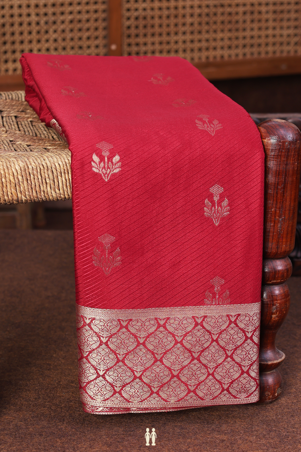 Mysore Silk Saree In Burgundy Red With Floral Buttas