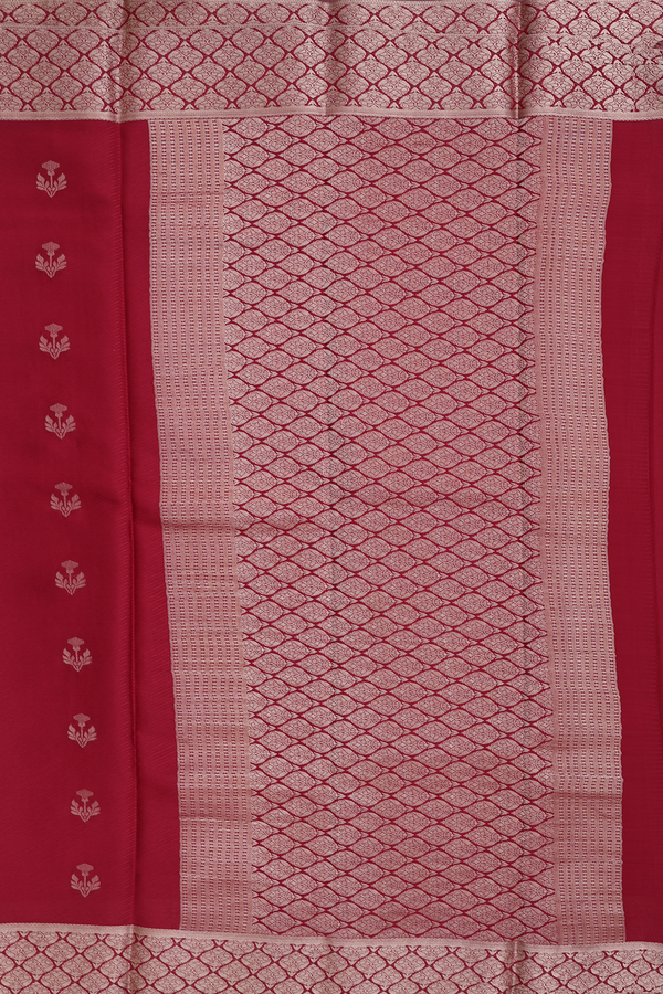 Mysore Silk Saree In Burgundy Red With Floral Buttas