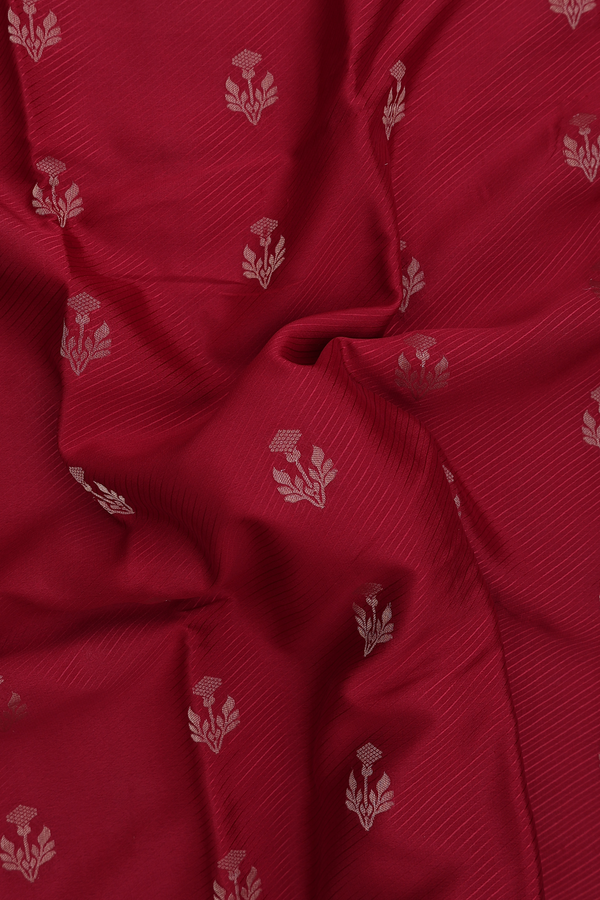 Mysore Silk Saree In Burgundy Red With Floral Buttas