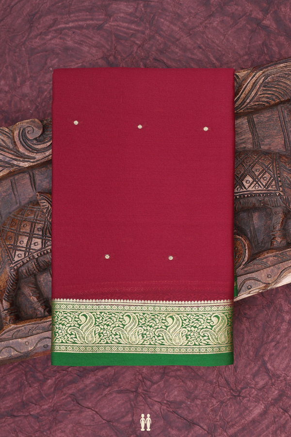 Mysore Silk Saree In Burgundy Red With Zari Buttis