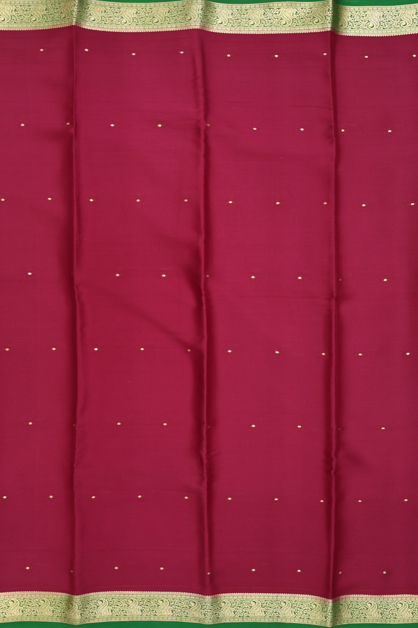 Mysore Silk Saree In Burgundy Red With Zari Buttis