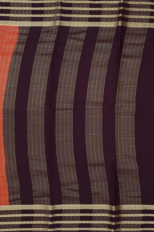 Mysore Silk Saree In Burnt Orange With Checks Design