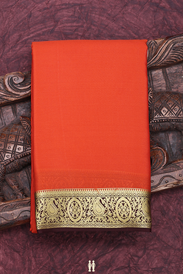 Mysore Silk Saree In Burnt Orange With Contrast Border