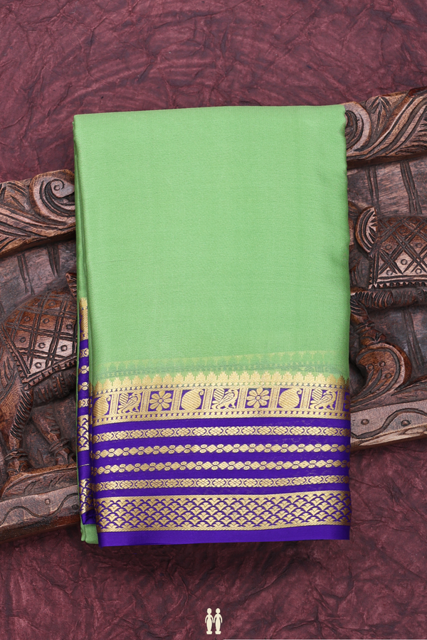 Mysore Silk Saree In Sage Green With Contrast Border