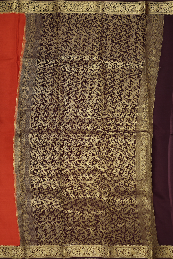 Mysore Silk Saree In Burnt Orange With Contrast Border