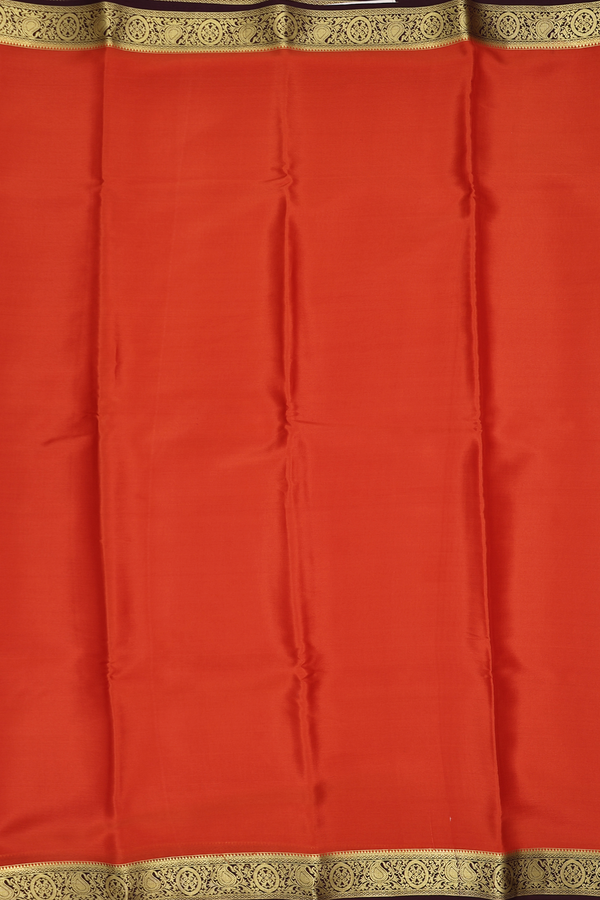 Mysore Silk Saree In Burnt Orange With Contrast Border