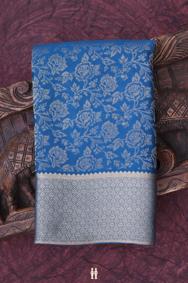 Mysore Silk Saree In Capri Blue With Floral Design