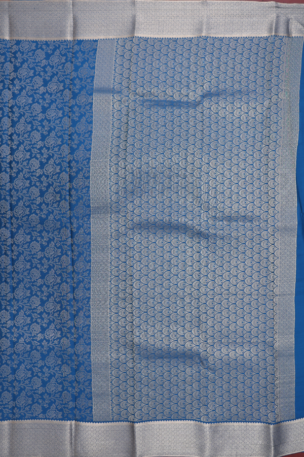 Mysore Silk Saree In Capri Blue With Floral Design