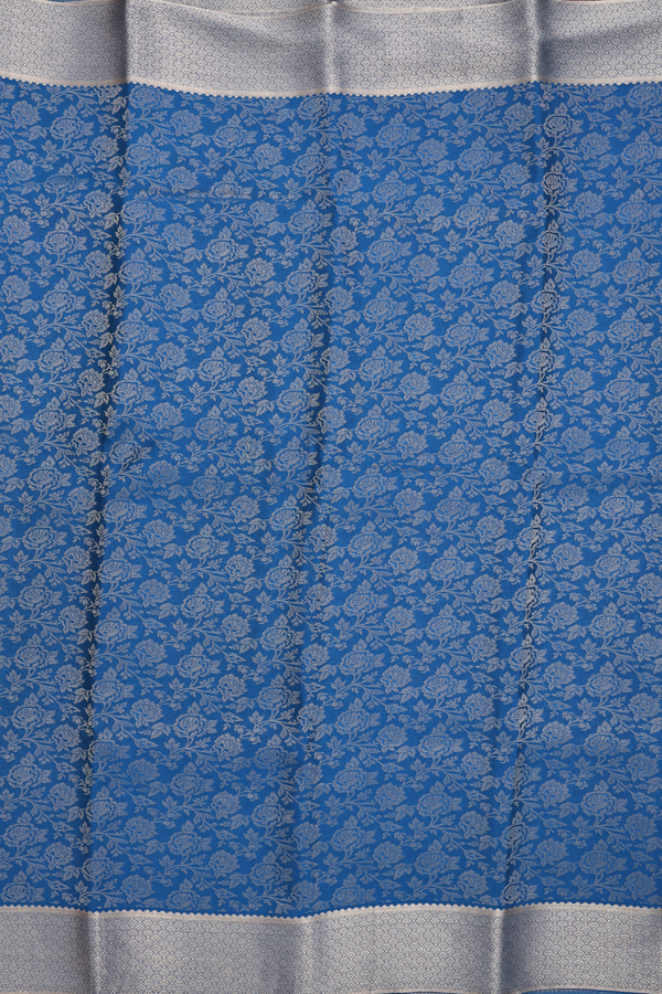 Mysore Silk Saree In Capri Blue With Floral Design