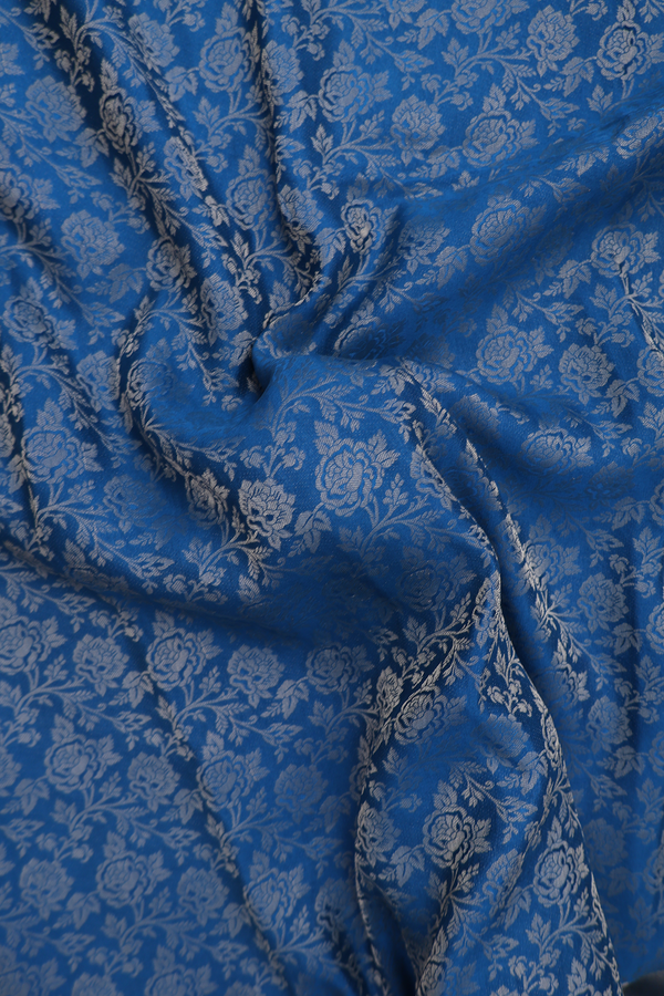 Mysore Silk Saree In Capri Blue With Floral Design