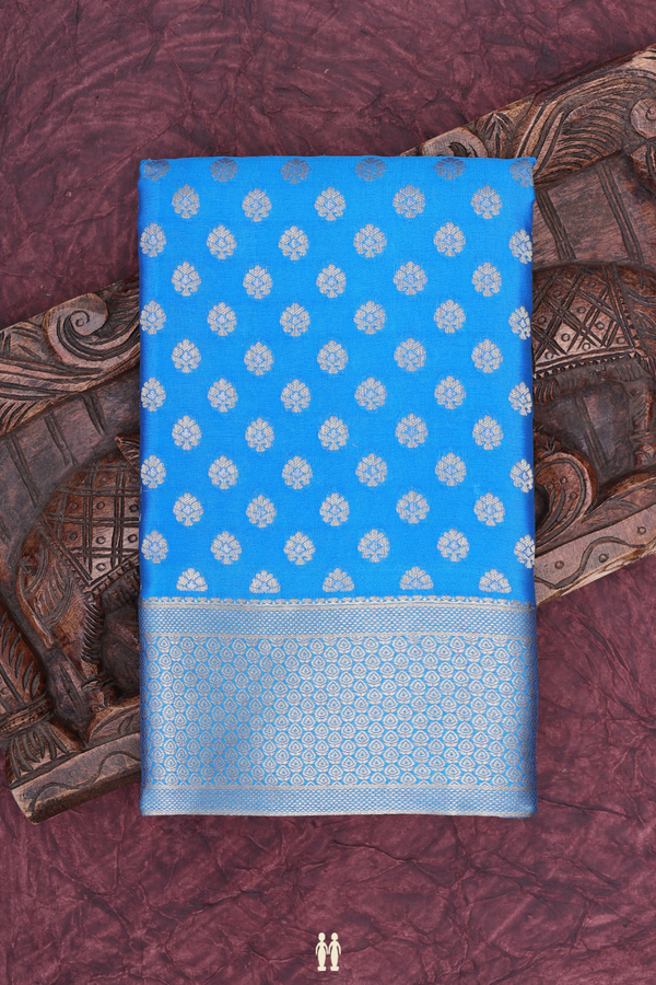 Mysore Silk Saree In Cerulean Blue With Zari Buttas