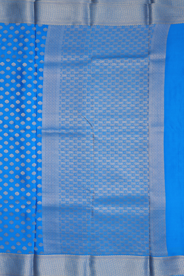Mysore Silk Saree In Cerulean Blue With Zari Buttas