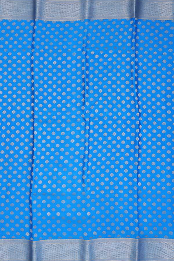 Mysore Silk Saree In Cerulean Blue With Zari Buttas