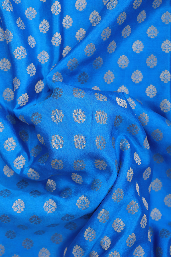 Mysore Silk Saree In Cerulean Blue With Zari Buttas