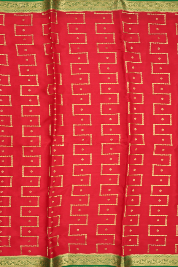Mysore Silk Saree In Chilli Red With Allover Design