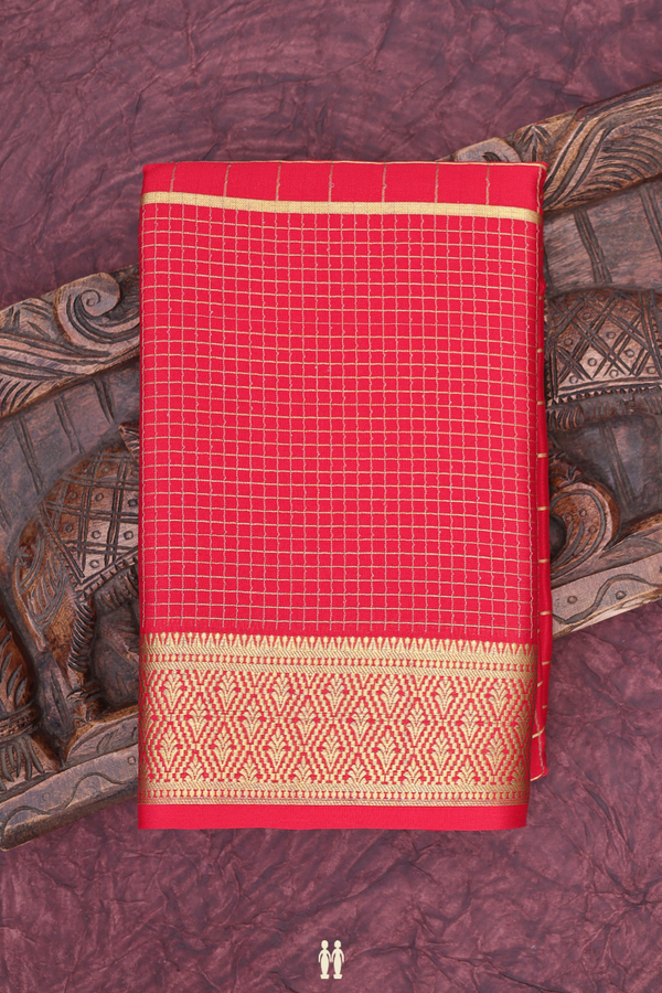 Mysore Silk Saree In Chilli Red With Checks Design