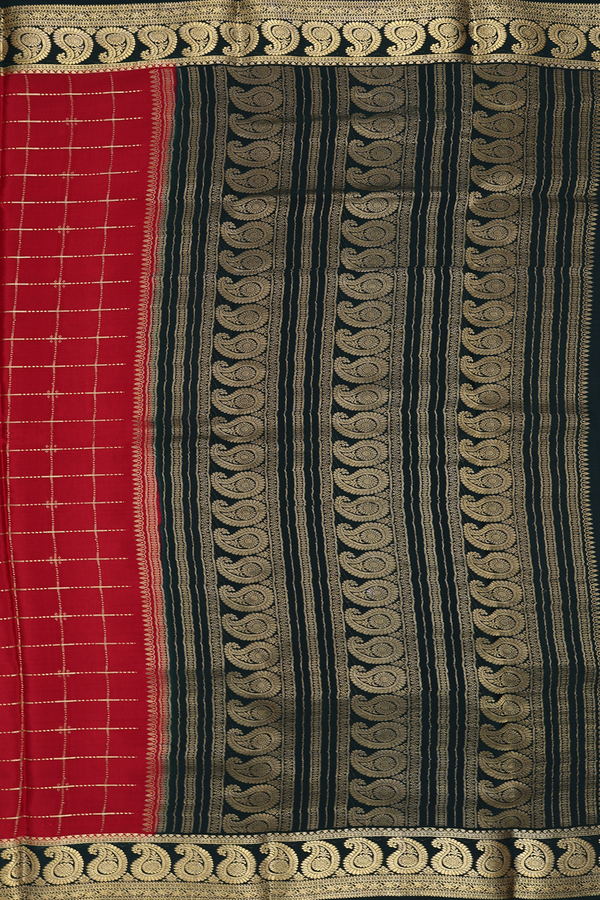 Mysore Silk Saree In Chilli Red With Checks Design