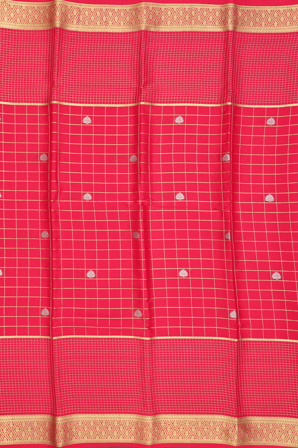 Mysore Silk Saree In Chilli Red With Checks Design