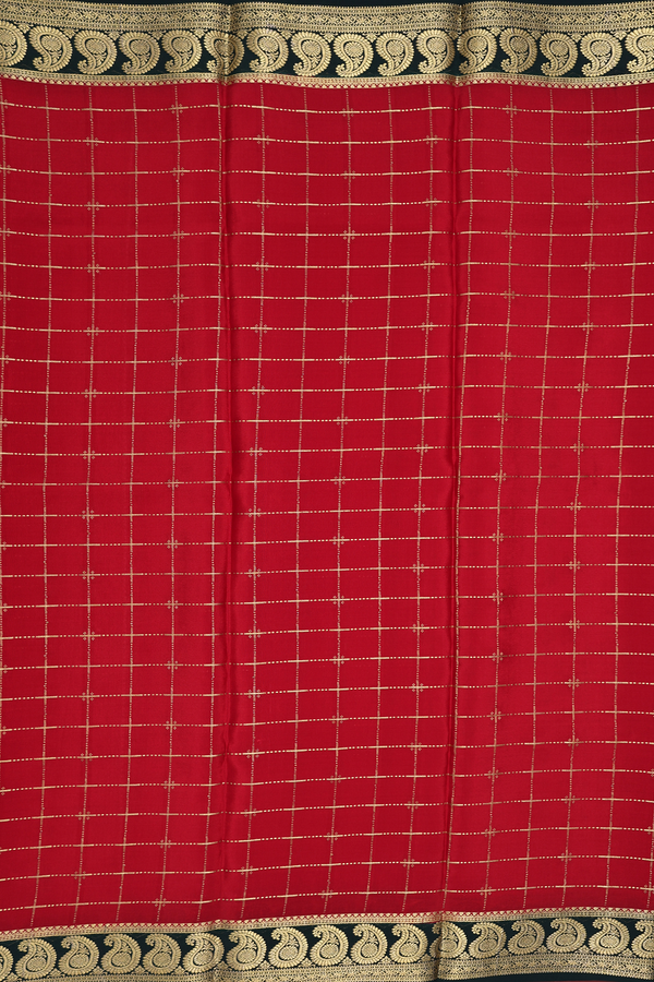 Mysore Silk Saree In Chilli Red With Checks Design