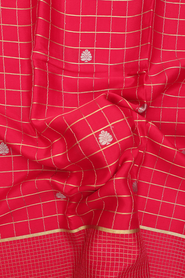 Mysore Silk Saree In Chilli Red With Checks Design