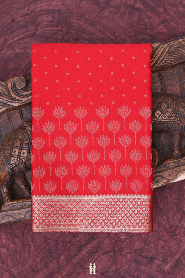 Mysore Silk Saree In Chilli Red With Polka Buttis