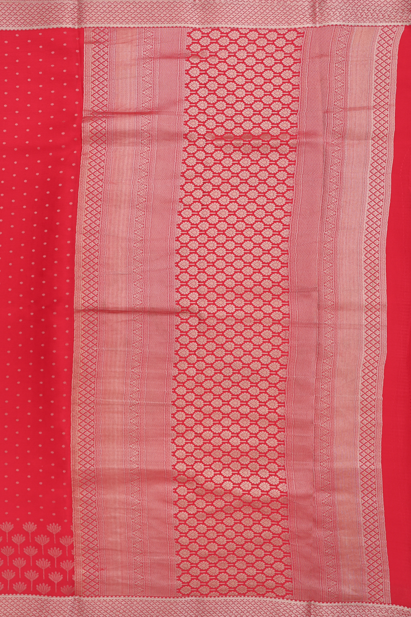 Mysore Silk Saree In Chilli Red With Polka Buttis