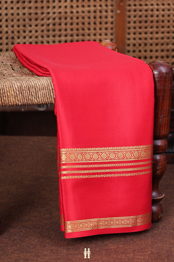 Mysore Silk Saree In Chilli Red With Zari Border