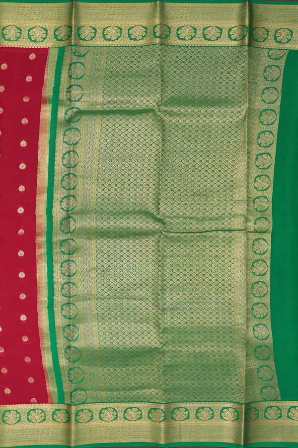 Mysore Silk Saree In Chilli Red With Zari Buttas
