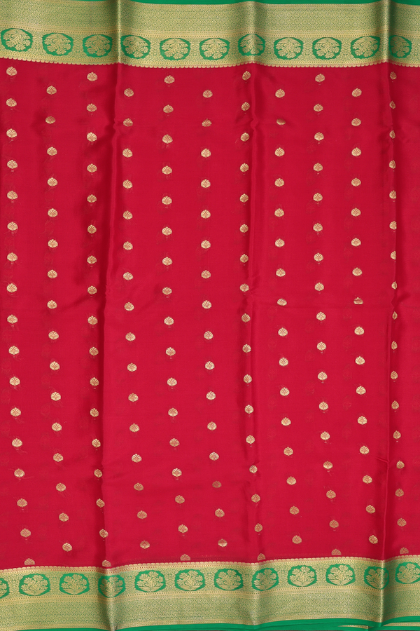 Mysore Silk Saree In Chilli Red With Zari Buttas