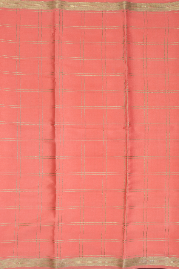 Mysore Silk Saree In Coral Orange With Checks Design