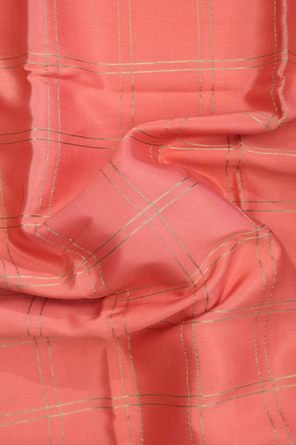 Mysore Silk Saree In Coral Orange With Checks Design