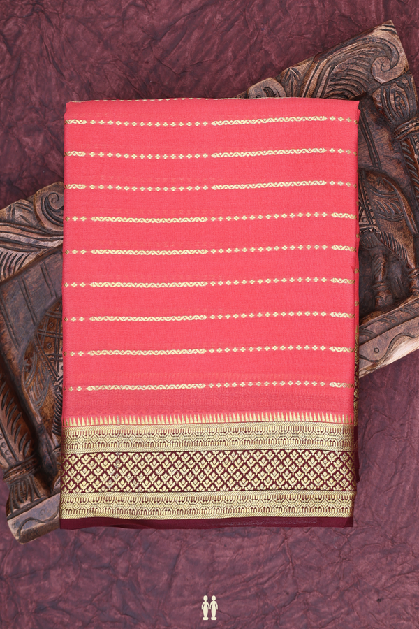 Mysore Silk Saree In Coral Pink With Stripes Design