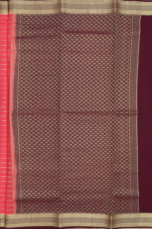 Mysore Silk Saree In Coral Pink With Stripes Design