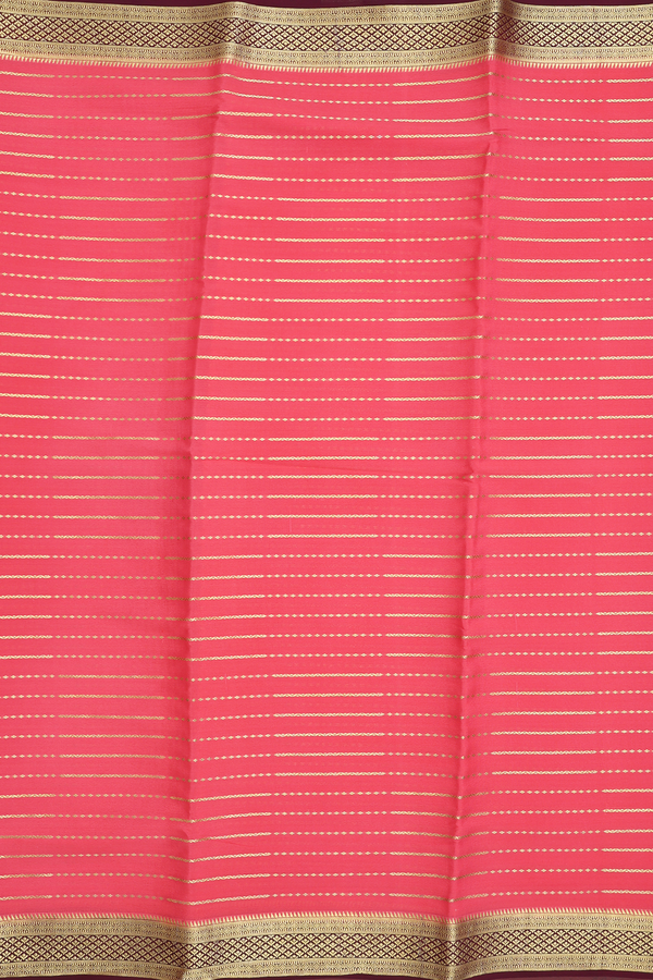 Mysore Silk Saree In Coral Pink With Stripes Design